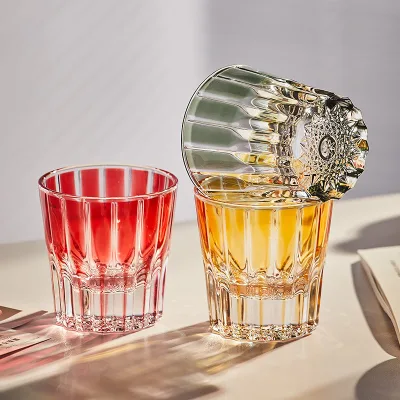 Luxury Colored Drinking Glassware Crystal Thick Bottom Rock Liquor Whiskey Glass