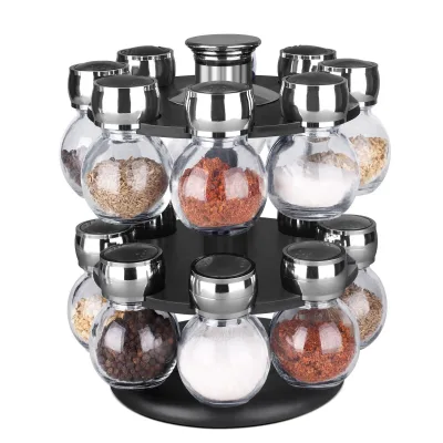 Kitchen Revolving Spice Bottle Rack with Stand Holder Glass Jar Bottles Spinning Herb Spice Seasoning Rack Organizer