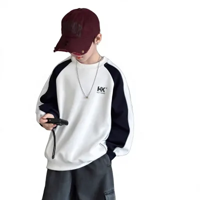 Boys Spring/Fall Hoodie Washed Korean Style Large-Size Children's Sweatshirt with Raglan Sleeve and Trendy Vibe
