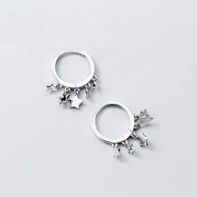 Fashion 925 Sterling Silver Jewellery Little Star Charms Dangle Huggie Earrings for Women