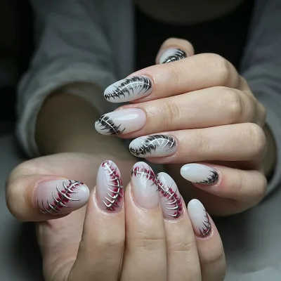 Hot Sale Handmade 24pcs Press Nails Medium Almond Halloween False Full Cover Soft ABS Set Glue Pre-Designed DIY Salon Finger