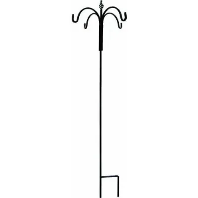 Adjustable Shepherd's Hooks with 4 Prongs, Black, Set of 4 Made of Premium Metal for Hanging Solar Lights, Bird Feeders, Etc.