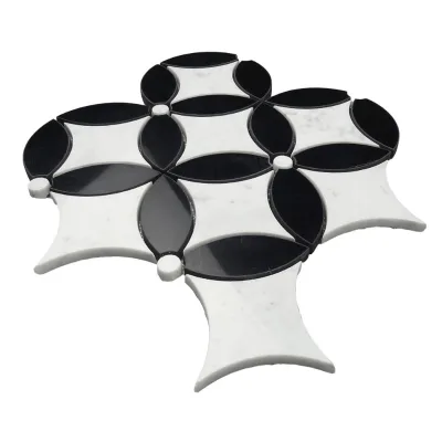 Modern Style White and Black Marble Mosaic Tile Water Jet Cut Natural Stone for Indoor Use