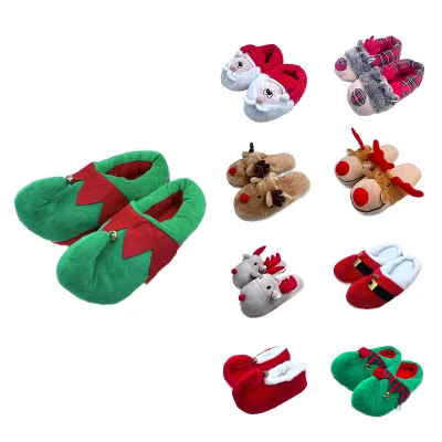 Funny Clown Plush Embroidered Slipper Novelty Winter Warm Holiday Christmas Red Green Elf Costume