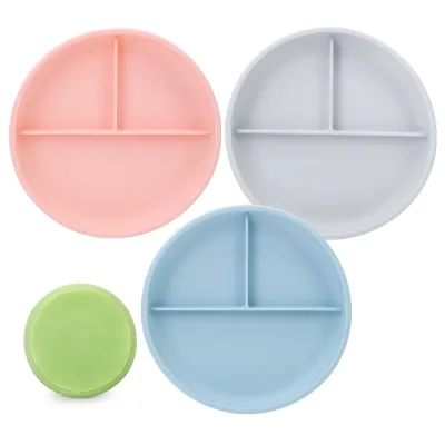 Support Logo Multiple Grids Anti Slip Suction Toddler Dinner Dish Easy Cleaning Reusable Soft Silicone Baby Plate