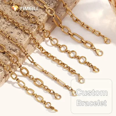 YML&Stainless Steel Coffee Bean Chain Thick Bracelet Oval Link 17+5cm Gold/silver Can DIY Pendant Support Customization