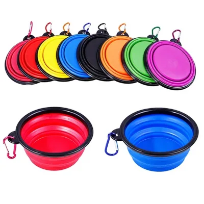 Custom Logo Plastic Solid Collapsible Pet Bowl Portable Carabiner Clip Waterproof Travel Food & Water Bowl for Dogs Cats