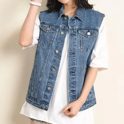 Fat Girl Women's Spring New Slim Fit Denim Jacket Korean Fashion Plus Size Vest Women's Top