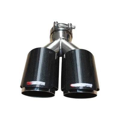 Glassy Carbon Fiber Y Shape 2.5 Inch to 3.5 Inch Dual Outlet Akrapovi*c Exhaust Tip Mirror Polished Universal Fit