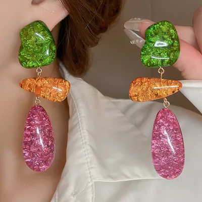 Elegant Irregular Colored Water Droplets Resin Drop Earrings Retro High-end Personalized lage Crystal Dangle Earrings for Women