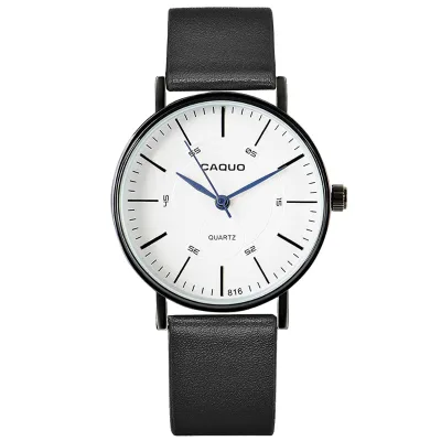 Men's Wrist Watch Black Leather Band Minimalist - 40mm Analog Watch - Japanese Quartz Movement