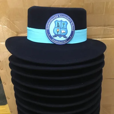 Custom Kids Students Wool Fedora Hats with Ribbon Embroidery Patch logo School Fedora Hats