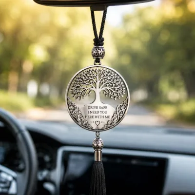 Classic Stainless Steel Silver Plated Zircon Car Pendant Rearview Mirror Hanging Charm