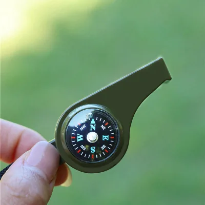 Jukaiwtec SCPJ13 Emergency Whistle Compass 3-in-1 Loud Safety Whistle Thermometer Lanyard Eco-friendly Material for Outdoor