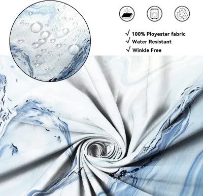 Blue Marble Shower Curtain - Waterproof for Bathroom Decor, Printed Washable With Hooks, 72x72 Inch