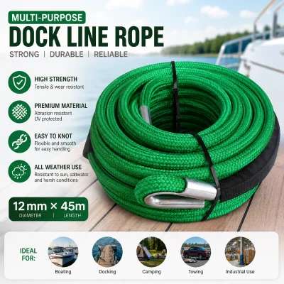 12mm 45m Green Braided Climbing Rope Durable Wear Resistant Lightweight for Camping Rescue and Outdoor Adventure