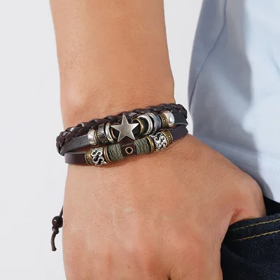 Unique Beaded Star Leather Multi Layer Simple Trendy Bracelet