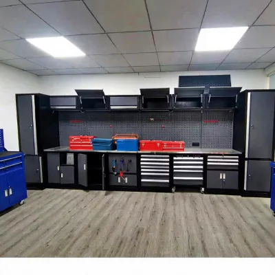 Customizable Steel Workshop Storage Tool Cabinet Locker Worktable Hanging Panel Pegboard Sink 200kg Load Modular Garage Cabinet