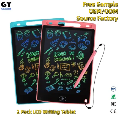 LCD Writing Tablet 2-Packs 8.5" Colorful Lines Educational Travel Game Toys for Kids 3-6 Years Old Plastic Pink & Blue