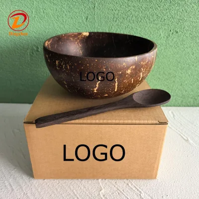 Low MOQ Customized LOGO 100% Environmental Premium Customized Natural Vietnam Shell Bowl Wooden Spoon and Coconut Bowl