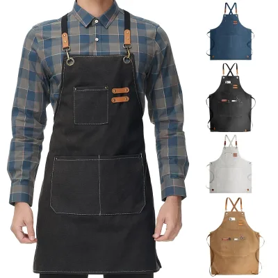 Hot Sale Adjustable Chef Bib Canvas Kitchen Apron with Large Pockets for Cooking and Baking