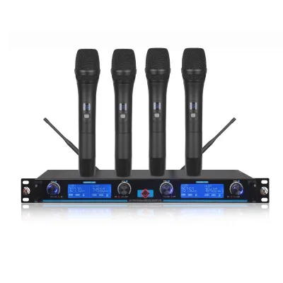 Wireless Microphone with 4 Handheld Mics, Metal Build, Fixed Frequency, Long Range 164ft, Ideal for Wedding,Church,Conference