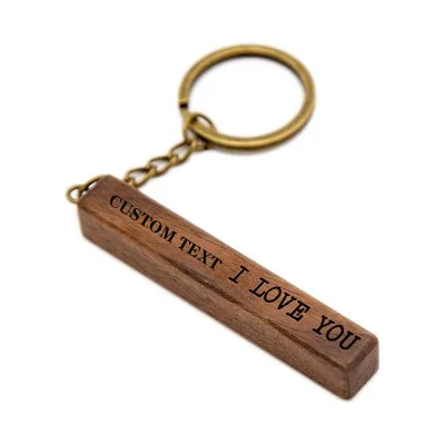 OEM Engraved Natural Wood Bar Keychain Blanks With Copper Straps for Promotional Hotel Key Tags