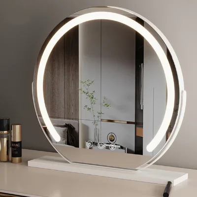 Modern Style Smart Touch Screen LED Wall-mounted Bathroom Desktop Makeup Mirror with LED Light Glass Float Shape