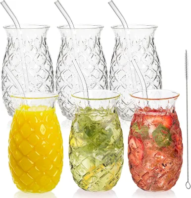 Oem Set of 6 Pineapple Drinking Glasses, Retro Relief Pineapple Cups Classic Wine Drink Glass for Cocktail, Wine, Juice