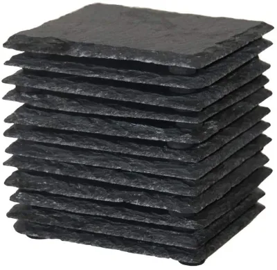 Coaster 12 Pieces Beverage coaster with Holder 4 Inches (about 10.4 Cm) Black Slate Stone with Scratch-resistant Bottom, Suitabl