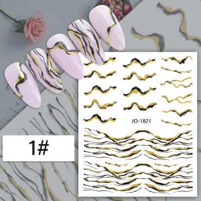 marble pattern gold manicure stickers irregular hot stamping curve hill pattern black and white astringent stickers