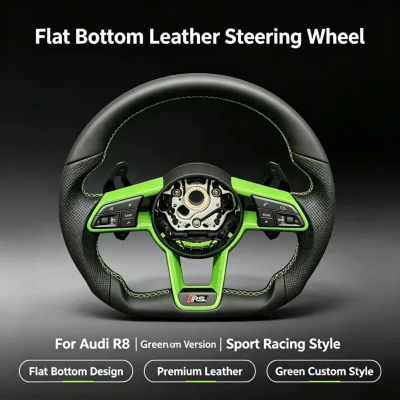 Flat Bottom Custom Leather Steering Wheel for Audi R8, Green Customized Sport Racing Car Steering Wheel for Volant Mercedes