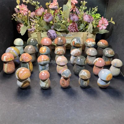 Polychrome Stone Mushroom Natural Healing Ocean Stone Mushrooms Crystal Craft for Decor