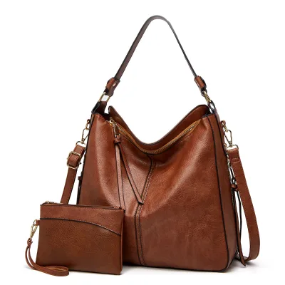 Vintage Leather Hobo Tote Bags for Women Large Capacity Soft Shoulder Bags with Multi-pockets Ladies Retro Work Handbags