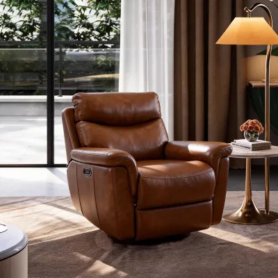 Rotatable Recliner with Genuine Leather for Relaxing Single Luxury for Bedrooms, Hotels, Apartments, Villas