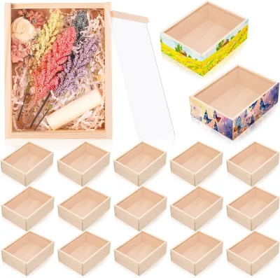 custom wooden gift box with acrylic lid compartments Unfinished Wooden Box with Clear Lid Decorative
