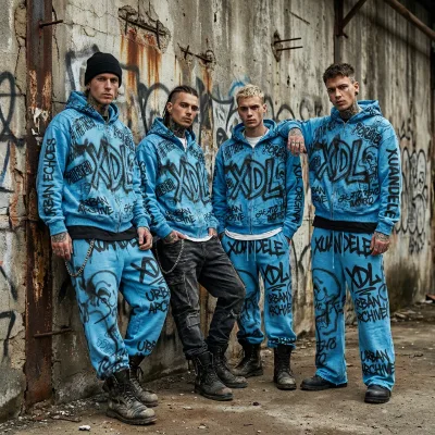 Custom Heavyweight Acid Wash Hoodie Set Streetwear Men's Full Zip Digital Print Graffiti Hoodie Straight-leg Trousers Tracksuit