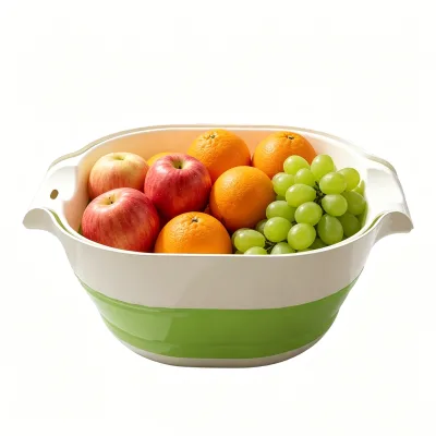 Set 2 Collapsible Double Layer Colander Bowls Handles 2L 5L Foldable Eco-Friendly Strainer Basin BPA-Free Multi-Use Strainer