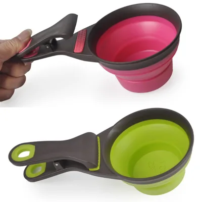 Dog Food Spoon Silicone Foldable Measuring Spoon Dog Cat Pet Food 3 in 1 Clip Spoon