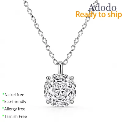 Fine Four Claws Rose Cut 8mm Zircon Solitaire Pendant Necklace 925 Sterling Silver Everyday Wear Jewelry for Women