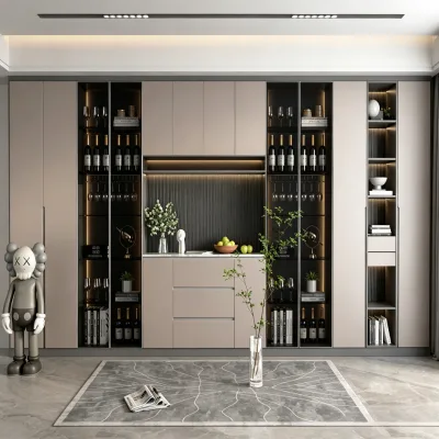 BALOM Contemporary Dark Interior LED Wine Showcase Multi-tier Shelves Household Dining Room Bar Furniture