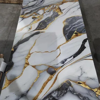 Stylish Modern Uv Marble Sheet Luxury Uv Marble Sheet Embossed Pvc Marble Wall Panels  16mm Accessories Gold