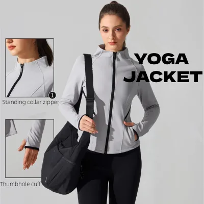 Custom logo Women's Yoga Jacket With Standing Collar Zipper Thumbhole Cuffs Slim Fit Sporty Activewear Outerwear
