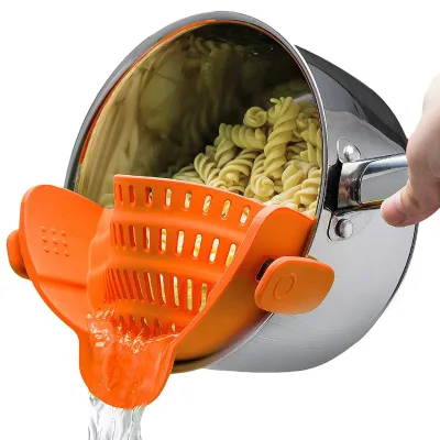Wide Mouth Food Grade Silicone Drain Block Pot Side Drainer Household Anti-spill Noodle Vegetable Pour Filter Drainer