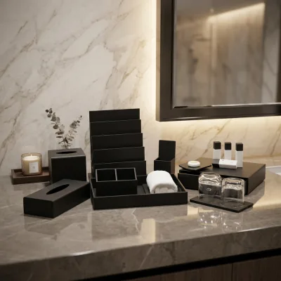 EASTON Hotel Supplies Customized LOGO Amenities Acrylic Tray Novelty Acrylic Dark Black Hotel Amenities Holders