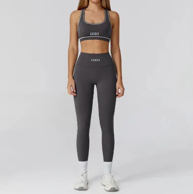 Custom Contrast Color Yoga Suit with Zipper; Close-fitting Yoga Fitness Suit; Casual Running Sport Two-piece Suit.