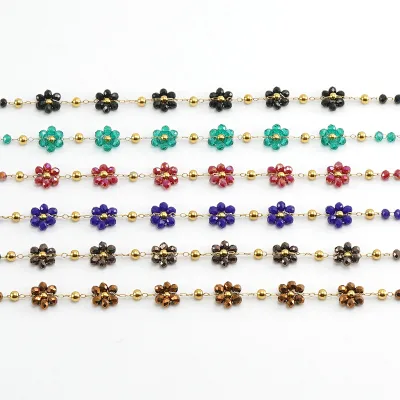 new Trendy Bohemian Colorful Crystal Beads Bracelet Stainless Steel Gold Plated Chain Exquisite Small Flower Bracelet for Women