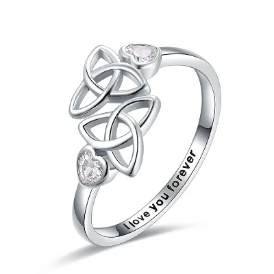 925 Sterling Silver Rhodium Plated Celtic Knot Adjustable Ring for Women