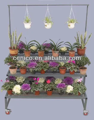 Tri-Step Display Bench With Purlin, Flower Planter Display Rack