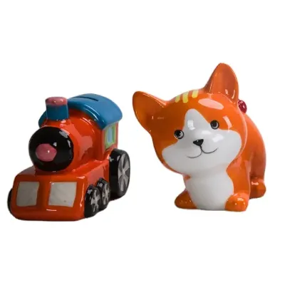Hand Painted Ceramic Locomotive Train Piggy Bank R